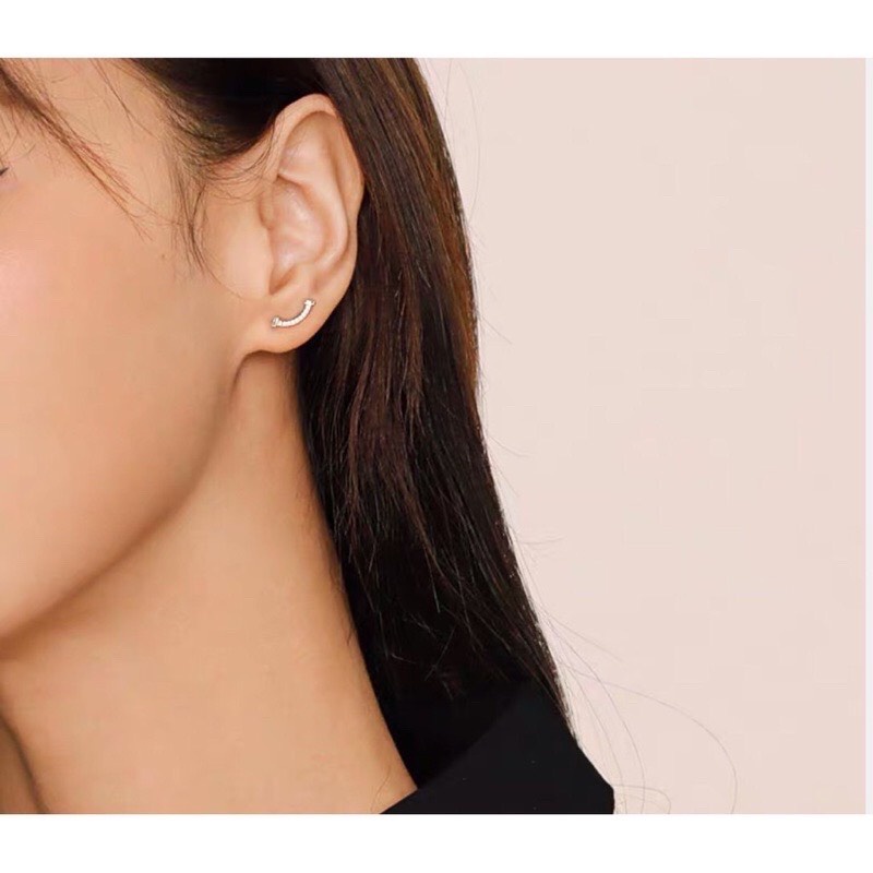 Bông tai nữ nụ cười smile đính đá chuẩn bạc ta sáng đẹp - Kho sỉ bạc Nhất Linh