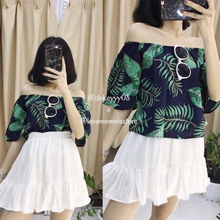(Lựa Live) [HOT TREND] Áo hoa lá trễ vai