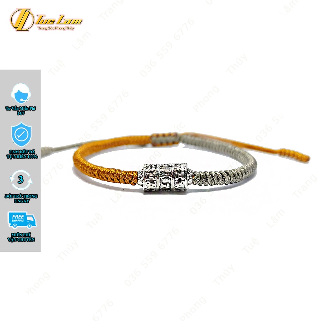 Vòng Tay Chỉ Bện Handmade Charm Ống Trụ Khắc Tiếng Phạn - Tuệ Lâm
