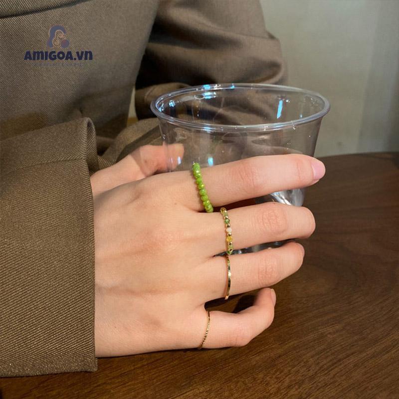 ✨✨Bộ 4 Nhẫn Bạc Nhiều Màu Phong Cách Hàn Quốc