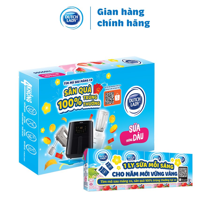 Thùng 48 Hộp Sữa Tươi Tiệt Trùng Dutch Lady Cô Gái Hà Lan Dâu (48 x 110ml)