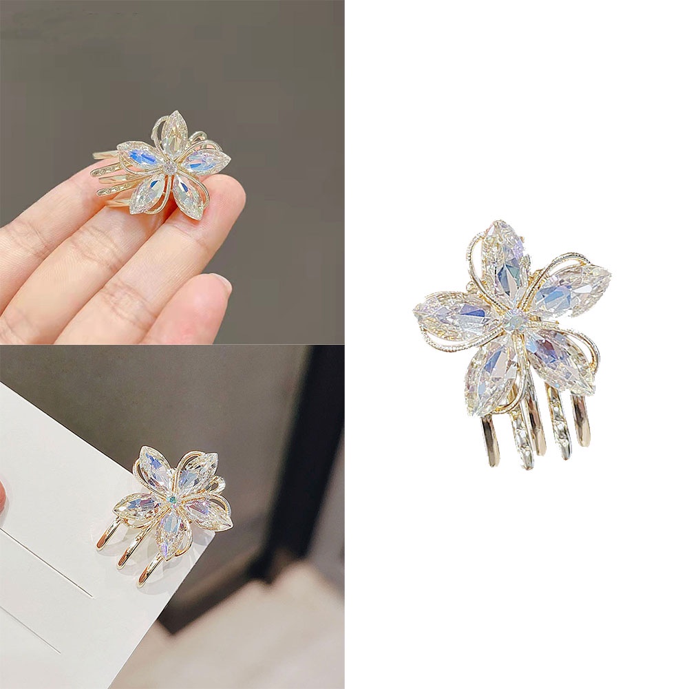 Kẹp Tóc Kim Loại Hình Hoa Đính Đá Tinh Tế Thời Trang Mùa Hè
