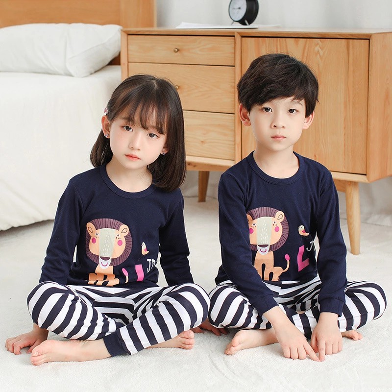 2pcs Sleepwear Kids Cotton Clothes 3-15T Boy Girls Pajamas Dinosaur Cartoon Homewear Sets