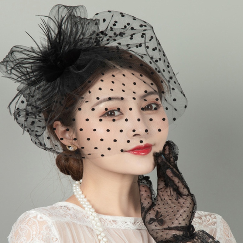 Băng Đô Cài Tóc Phối Lưới Đính Lông Vũ Dành Cho Cô Dâu