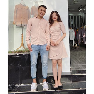 Áo đôi couple nam nữ, Set váy nữ Áo sơ mi nam đẹp thanh lịch, đơn giản