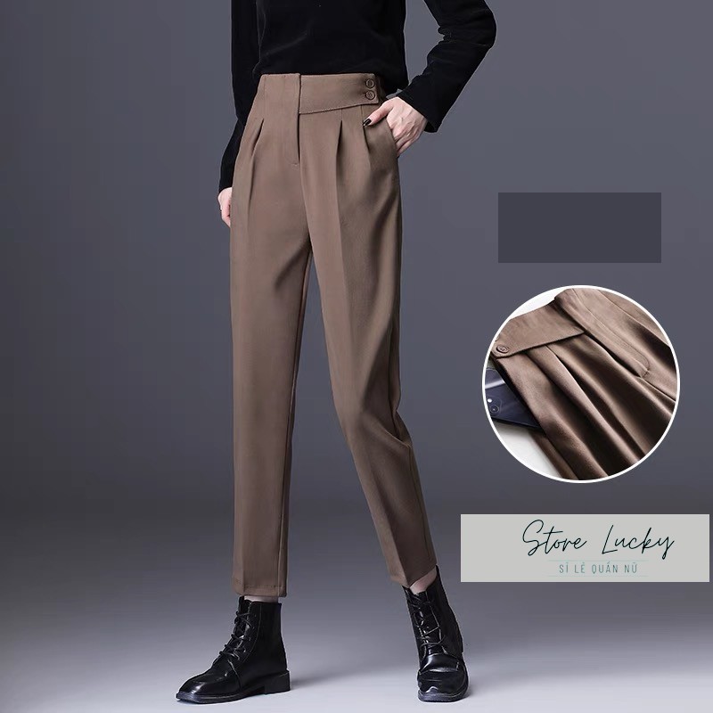 Quần tây nữ cạp chun sau MẪU MỚI vạt chéo 2 khuy xếp ly - ống đứng khóa sườn | BigBuy360 - bigbuy360.vn