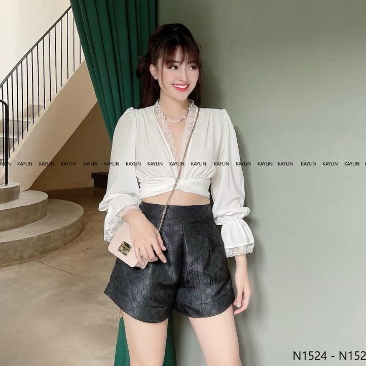 Áo voan phối ren cột eo xuyên thấu cá tính