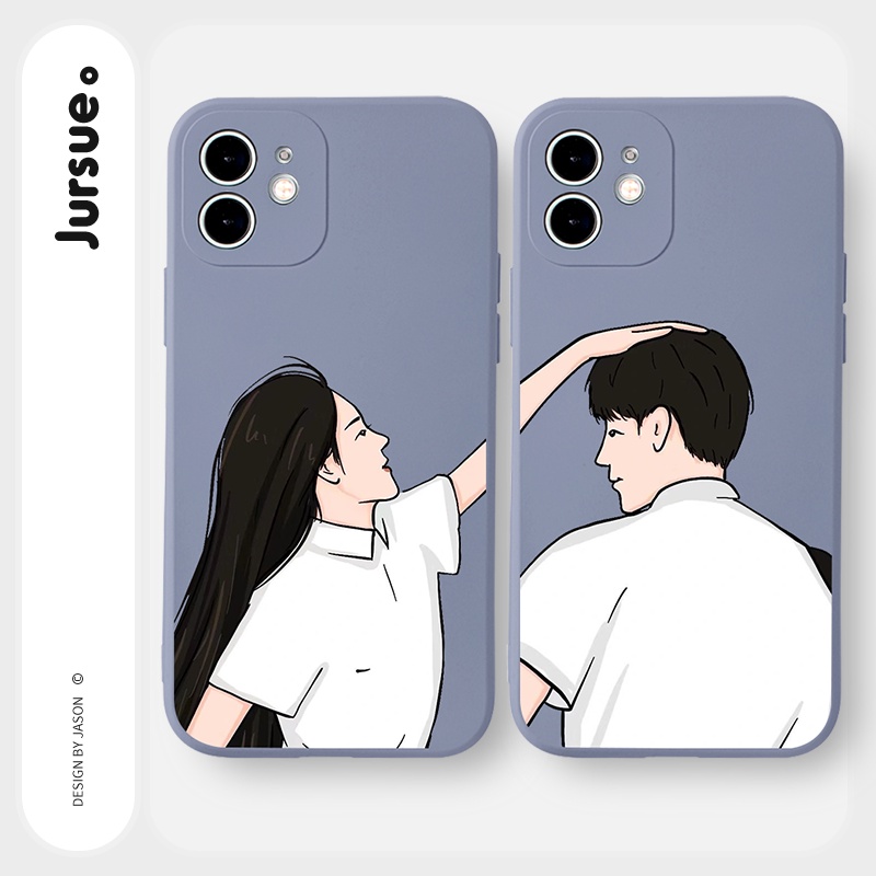 Ốp lưng JURSUE hoạt hình cặp đôi dễ thương đẹp cho iPhone 13 12 11 Pro Max SE 2020 X XR XS 8 7 ip 6S 6 Plus Y2092