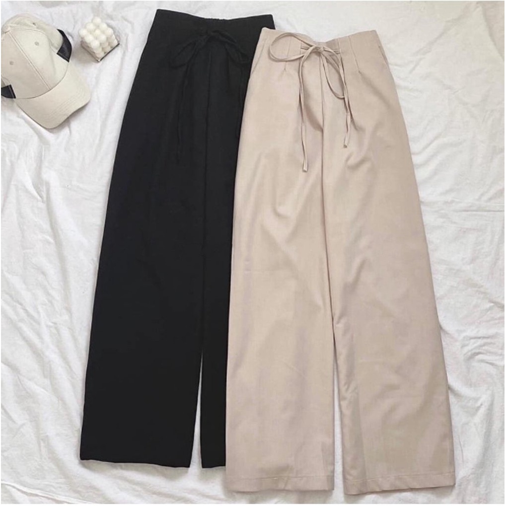 Quần vải kaki ống suông cho nữ chun sau freesize 3 màu basic phong cách vintage thời trang