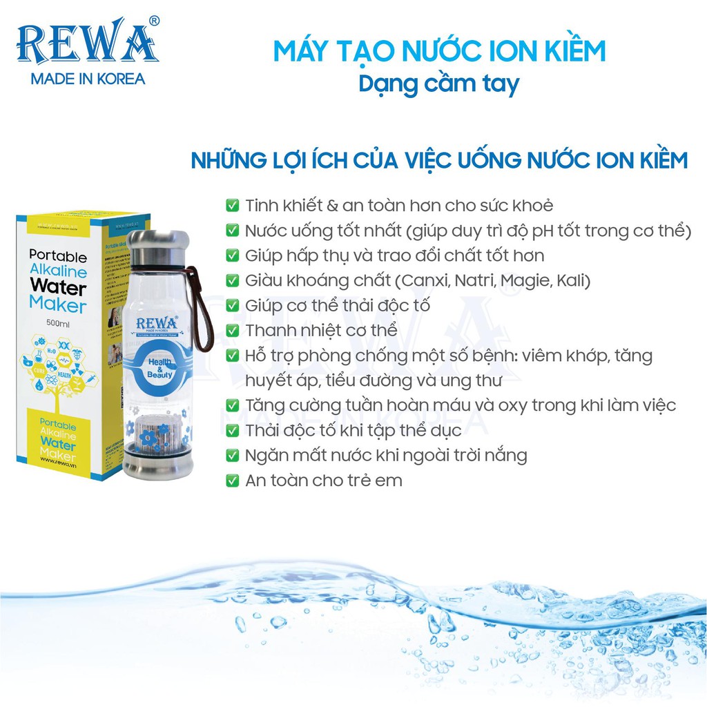 Máy tạo nước kiềm cầm tay tốt cho tiêu hóa REWA RW-AK-1700