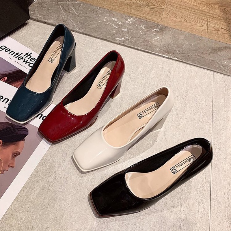 Giày da IELGY cao gót mũi vuông đế dày thời trang Hàn Quốc cho nữ