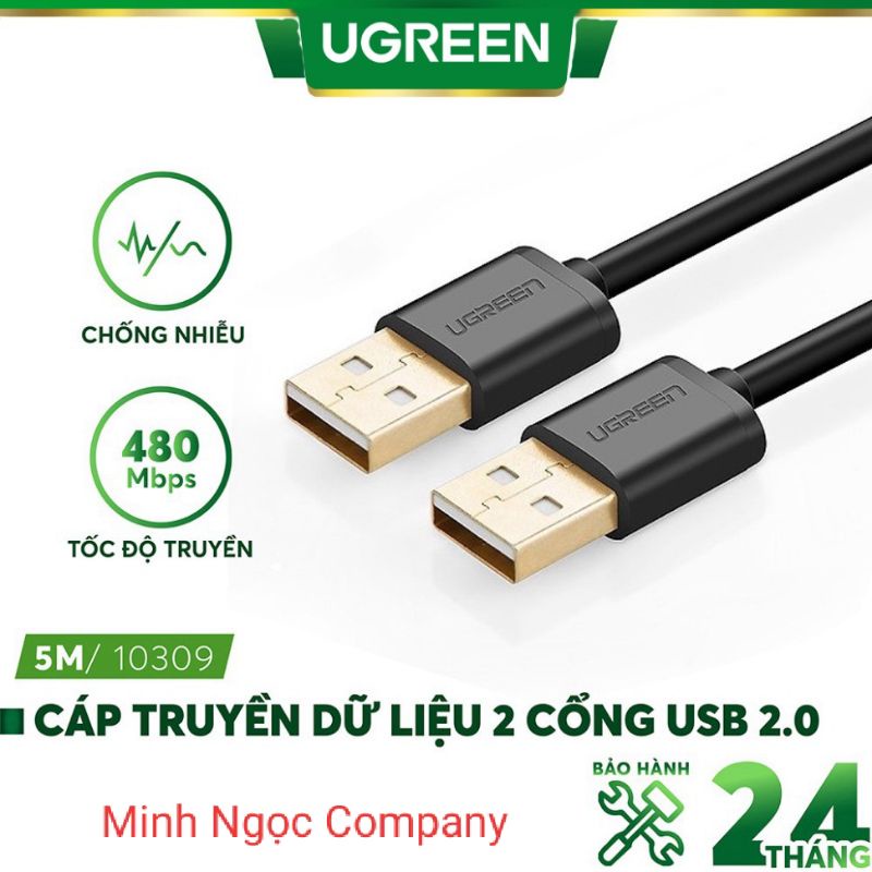 Dây USB 2.0 2 đầu đực ( dài từ 0.5m, 1m, 2m, 3m UGREEN US102 ) - Hàng Chính Hãng