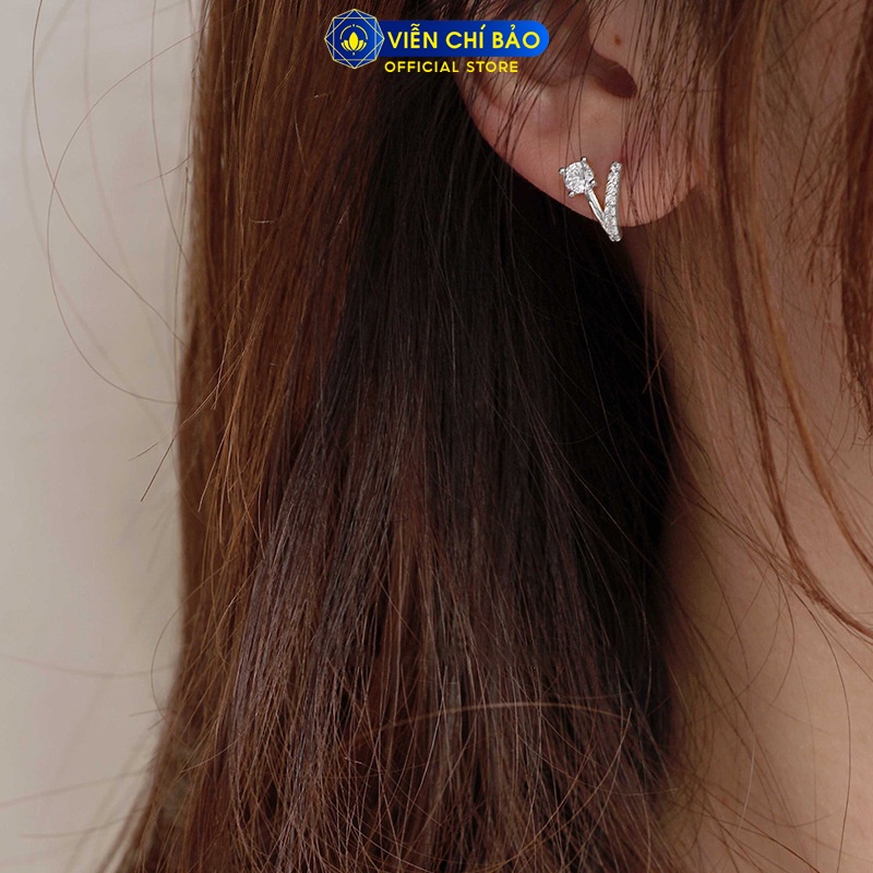 Bông tai bạc nữ chữ V lấp lánh chất liệu bạc 925 thời trang phụ kiện trang sức Viễn Chí Bảo B400093x