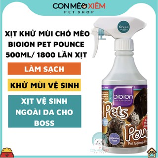 Xịt khử mùi chó mèo Bioion pets pounce 500ml khử trùng, khử mùi vệ sinh cho thú cưng Con Mèo Xiêm