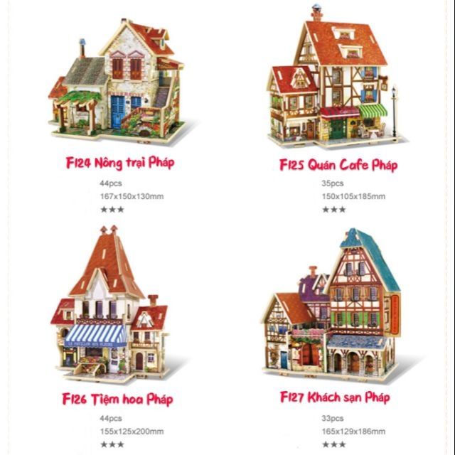 Mô hình nhà gỗ lắp ráp theo khớp - Phong cảnh Pháp F124 F125 F126 F127