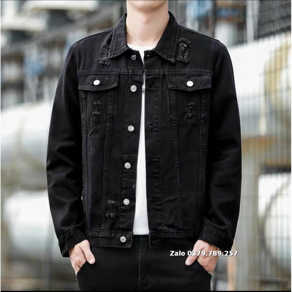 [Sỉ] Áo khoác jean nam nữ Unisex 2 dây kéo mới - áo khoác jean đen rách cao cấp giá rẻ Chiwawa shop