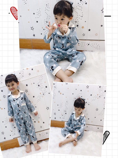 Bộ pijama lụa dài tay xinh yêu cho bé gái - bplm