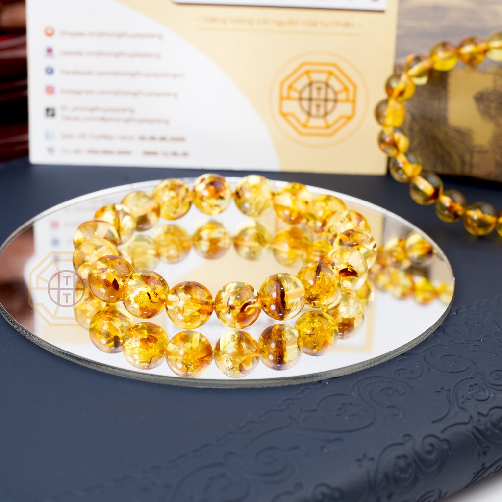 Vòng Tay Phong Thủy Hổ Phách Amberr Tự Nhiên [TẶNG HỘP GỖ] nam nữ mệnh Thổ Kim - Phong Thủy Tây Tạng