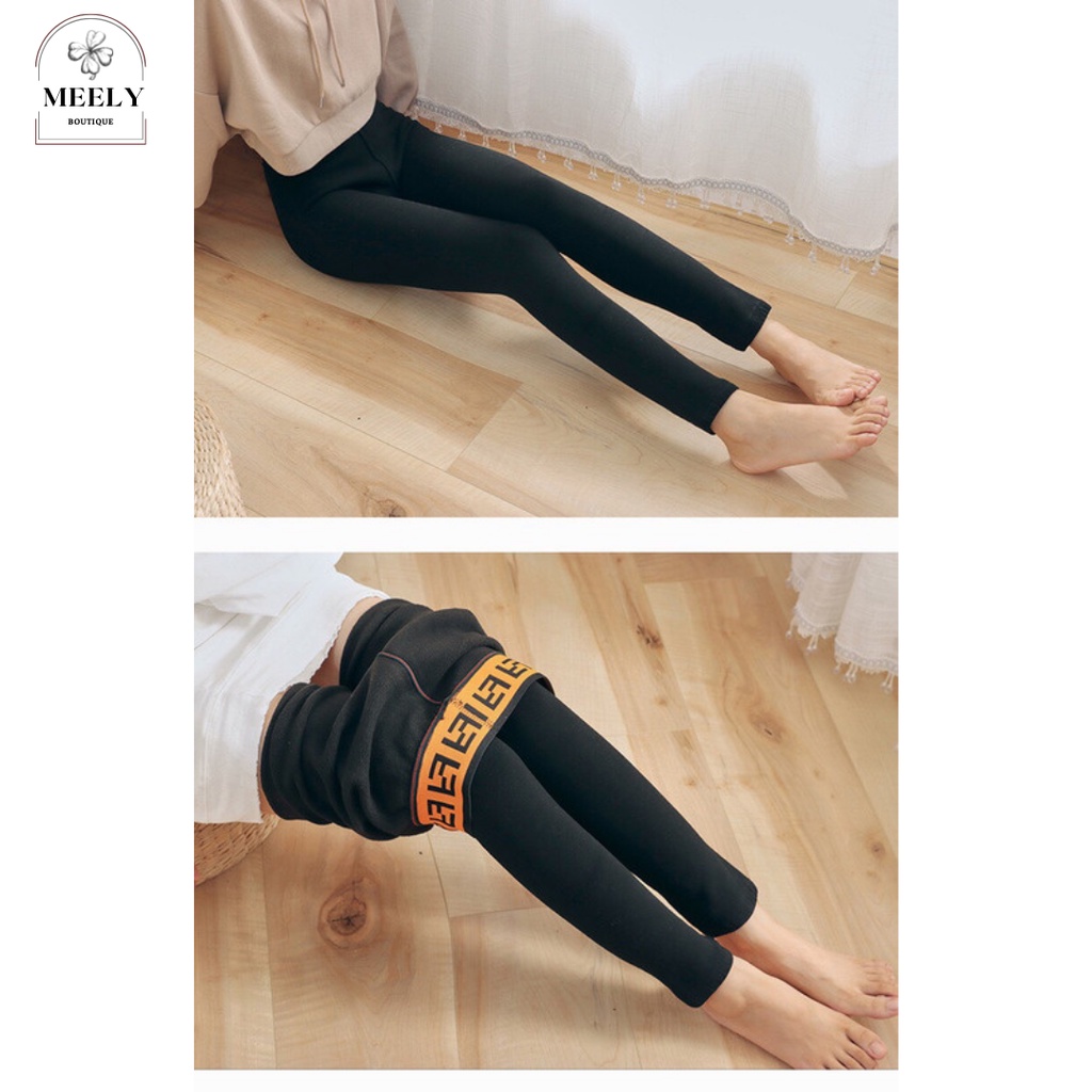 Quần Legging Lót Lông Cừu Cạp Cao Gen Bụng Quần Dài Nữ Len Tăm Lót Nỉ Dày Siêu Ấm Cạp Chữ  Freesize 40- 60kg