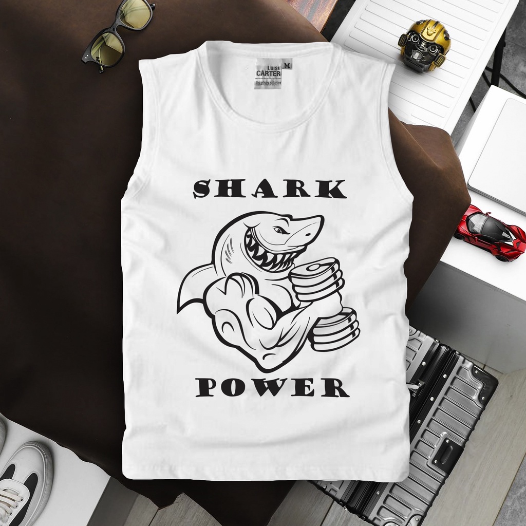 Áo ba lỗ nam cao cấp thể thao sát nách co giãn thấm hút mồ hôi, chất liệu thun lạnh siêu mát, Gym Shark Power