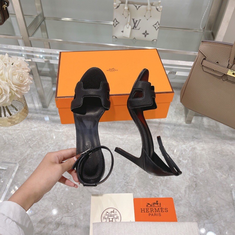 Sandal cao gót nữ 9cm da thật thương hiệu Hermes HM cao cấp nhiều màu