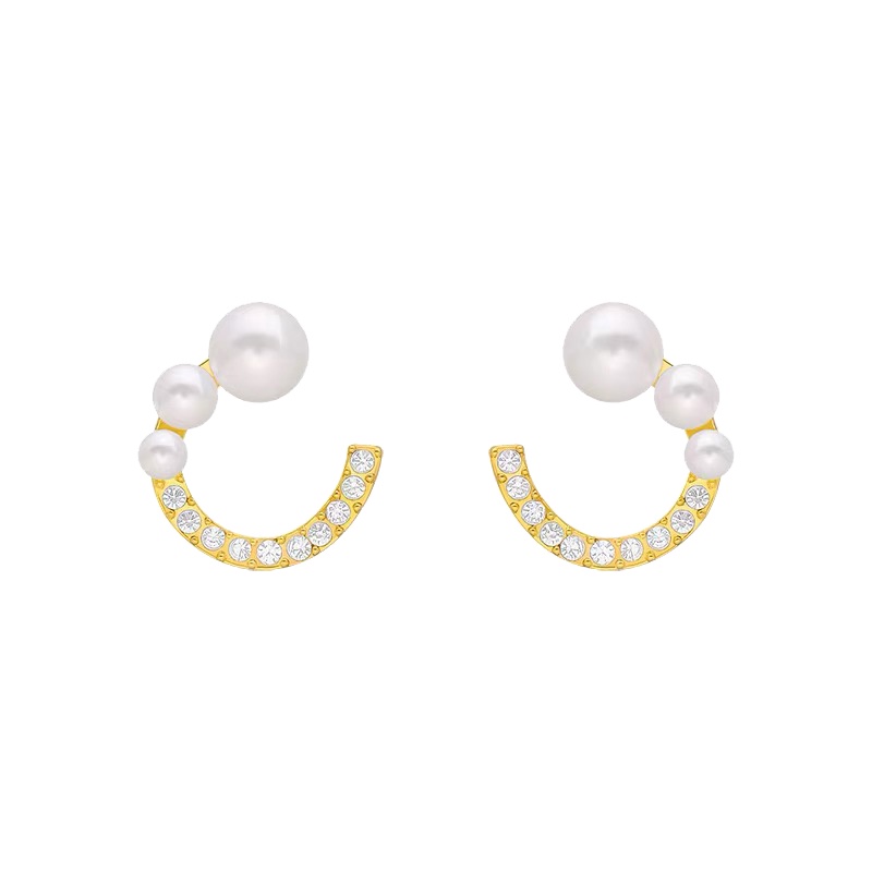 Khuyên tai đính đá và hạt ngọc trai nhân tạo phong cách đơn giản thời trang