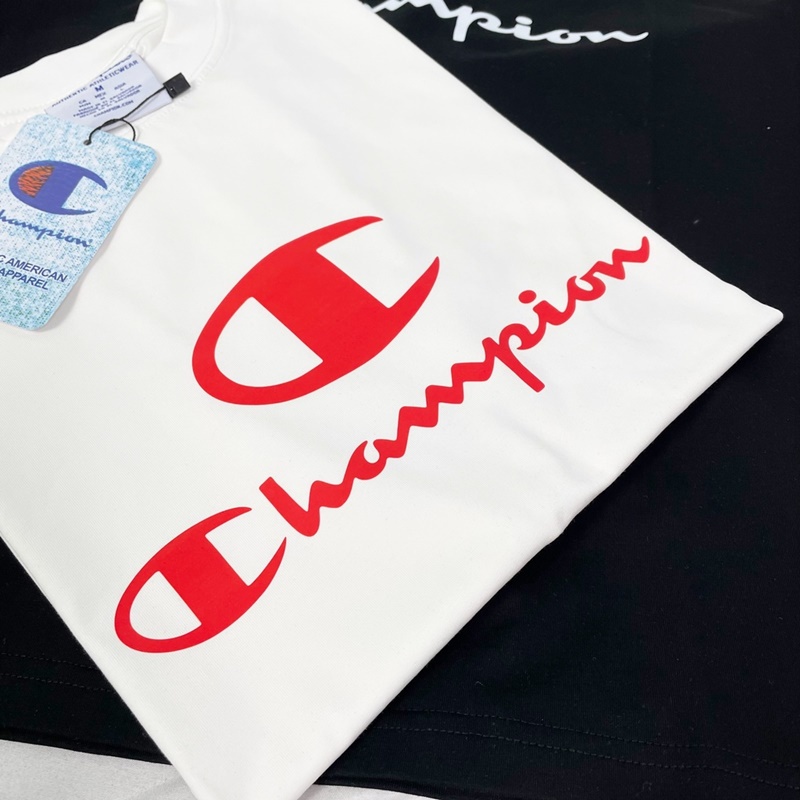 Áo thun tay lỡ Champion Logo Chữ phông thời trang unisex nam nữ oversize form rộng Tee Club
