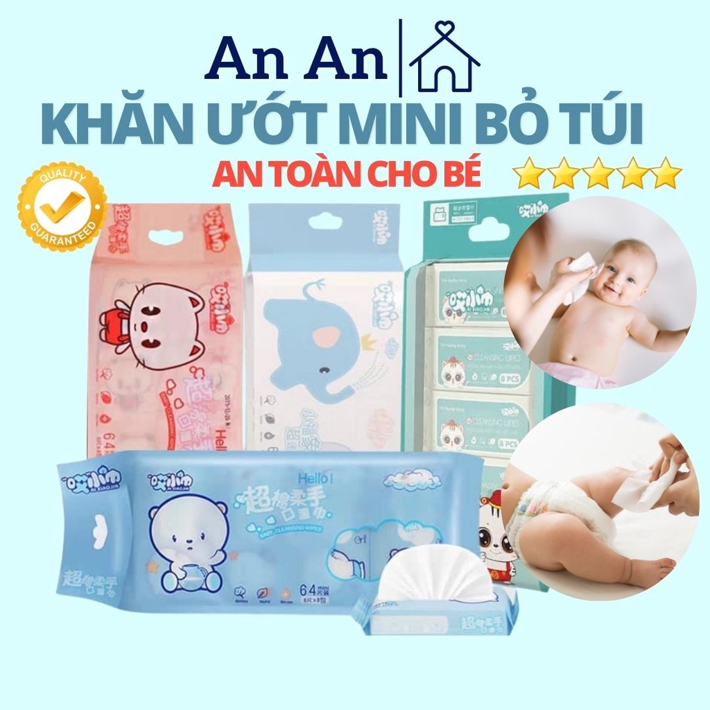 Khăn Giấy Ướt Mini Set 8 Gói Dễ Thương Bỏ Túi Tiện Lợi, Gói Khăn Ướt Tiện Dụng