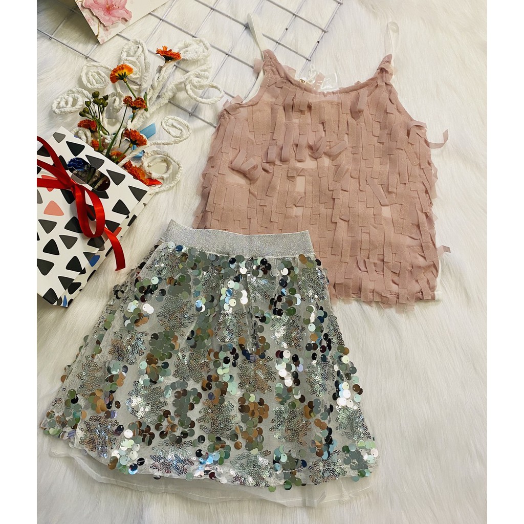 Sét bộ bé gái size 13-21kg chân váy kim sa sành điệu