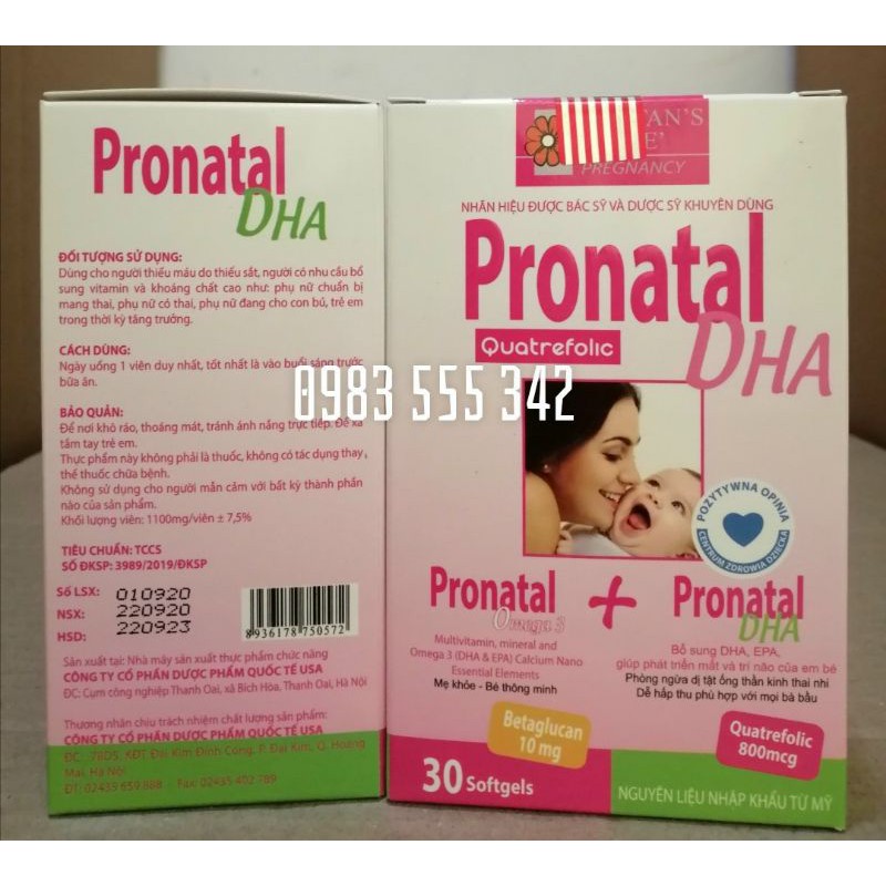 Pronatal DHA cung cấp dưỡng chất, bổ sung canxi, sắt và vitamin cho mẹ bầu và cho con bú