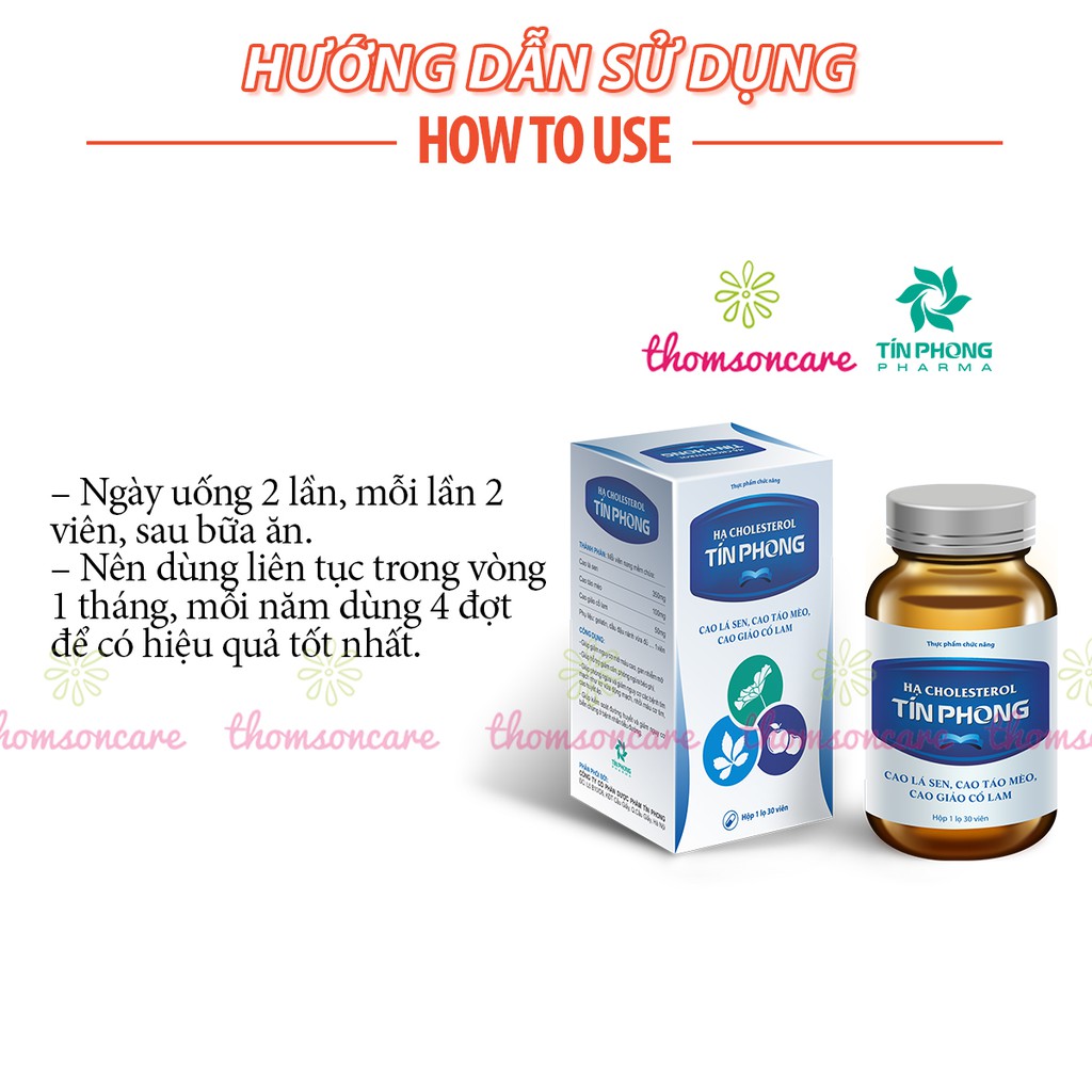 Hỗ trợ giảm mỡ máu - Hạ Cholesterol Tín Phong - hộp 30v từ lá sen, giảo cổ lam, hỗ trợ giảm cân, béo phì