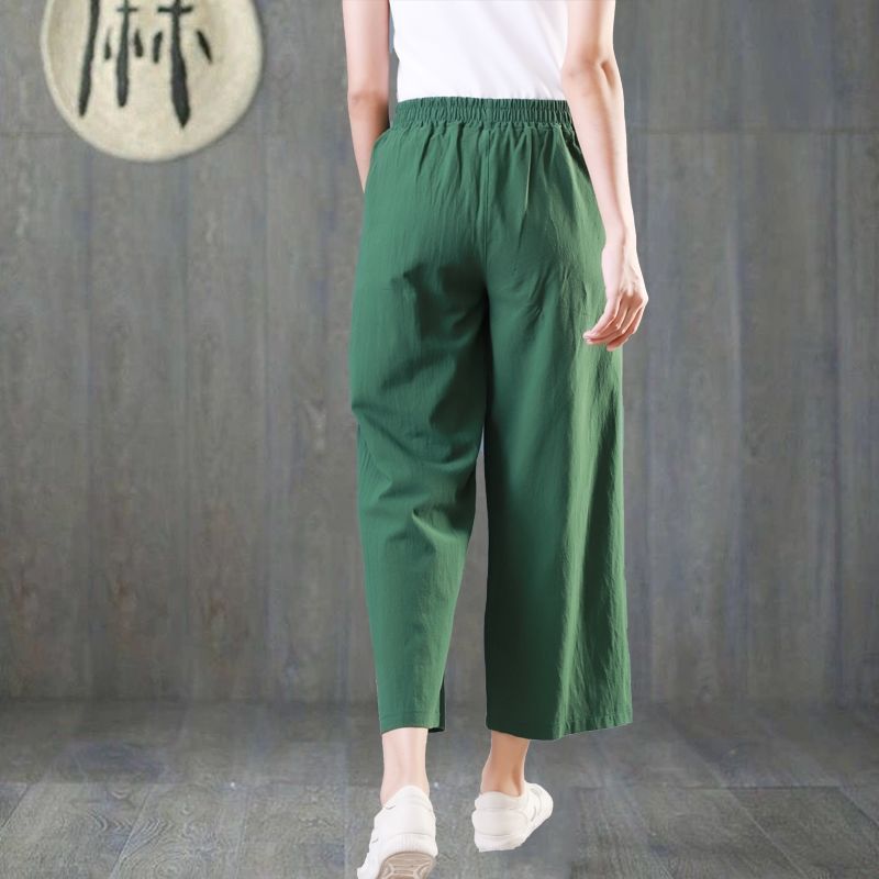 Quần Lửng Cotton Linen Ống Rộng Thời Trang Mùa Hè Cho Nữ 3xl 2021