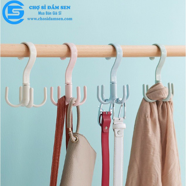 Móc treo túi xách, giỏ, móc phơi khăn, nón, giày dép 4 chấu xoay 360 độ, đa năng tiện lợi G64-Phoigioxach