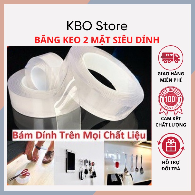 Băng keo dán dính trắng và hai, 2 mặt đa năng trong suốt 3m rộng 3cm Dày 0,8mm 1,1 mm siêu dính, KBO Shop KBO004