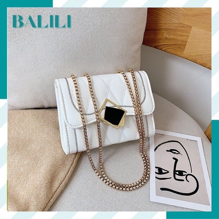 Túi xách nữ đeo chéo khóa vuông 22cm đen/trắng phong cách Hàn Quốc - BALILI STA12