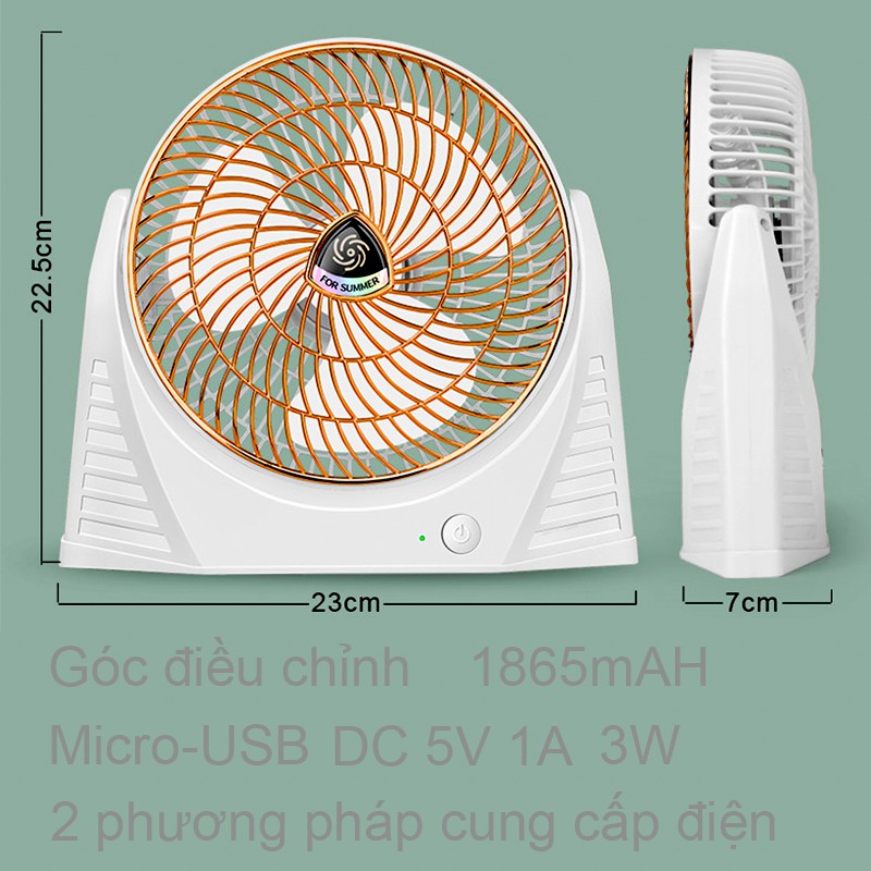 Quạt Điện Để Bàn - Quạt Văn Phòng Sạc USB  Tích Điện 3 Mức Gió Không Tiếng Ồn Có Thể Xoay Nhiều Hướng | BigBuy360 - bigbuy360.vn
