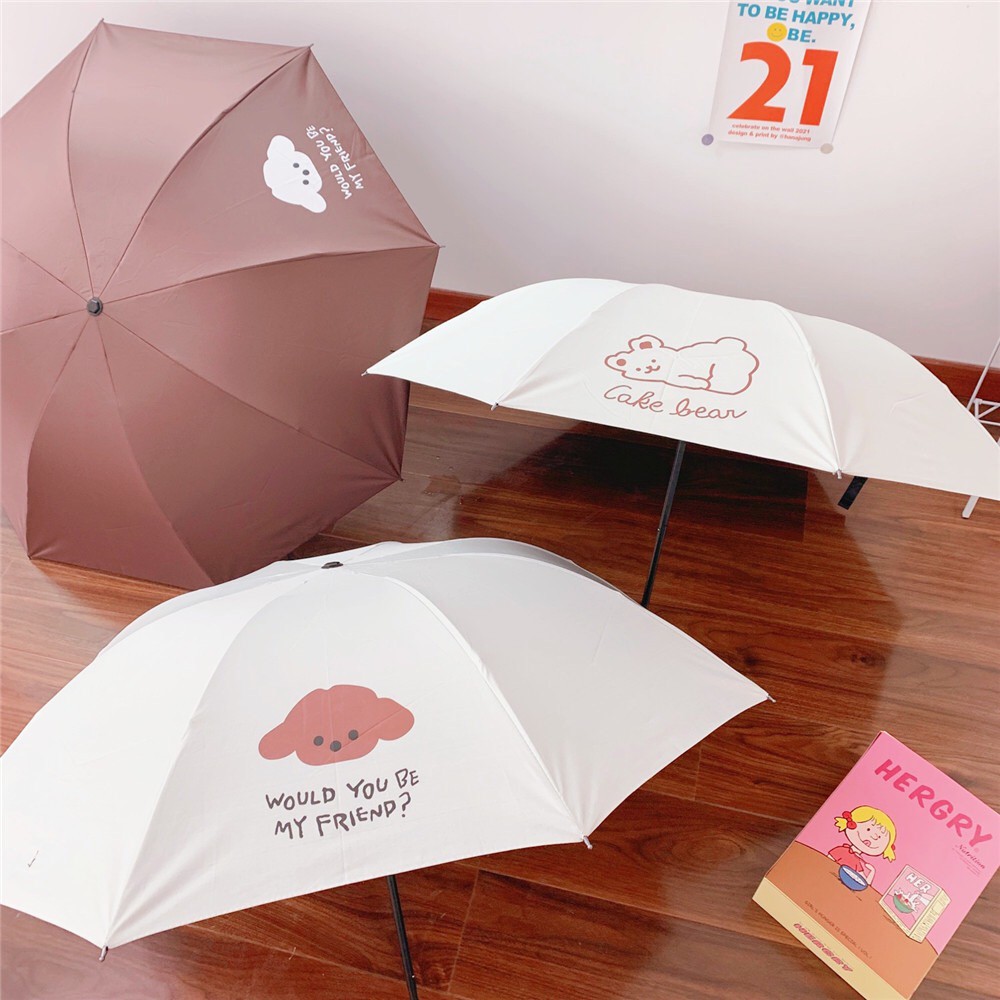 Dù Xếp In Hình Gấu/Cún Hoạt Hình Xinh Xắn Phong Cách Hàn Quốc Cho Bạn Nữ