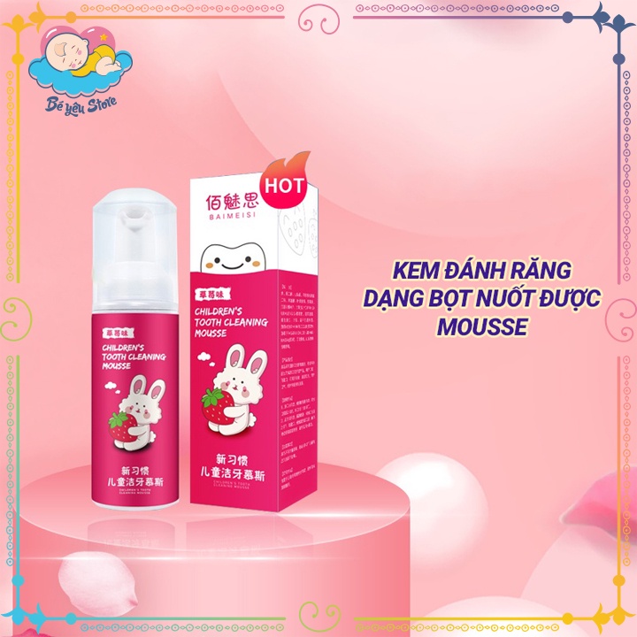 Kem đánh răng cho bé 1 tuổi nuốt được MOUSSE, dạng bọt hương thơm dịu giúp bé thích đánh răng hơn (Kem đánh răng trẻ em)