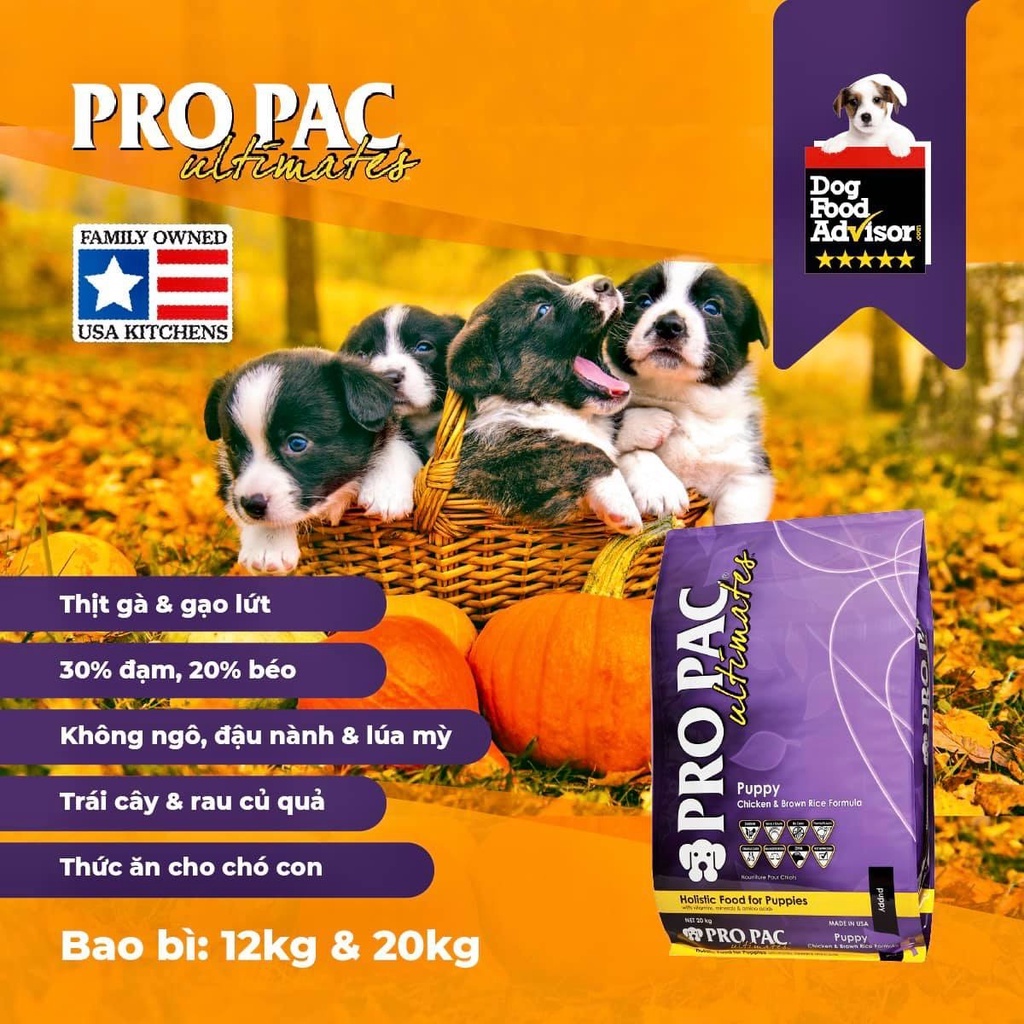 PRO PAC PUPPY CHICKEN & BROWN RICE - HẠT CAO CẤP TỪ MỸ CHO CHÓ Bao 2,5kg