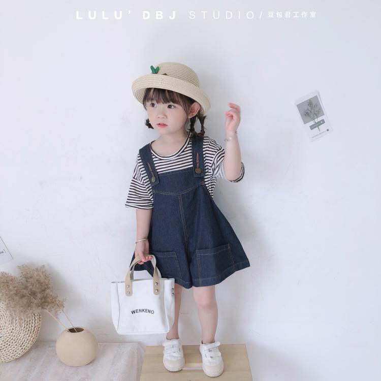 Set Áo Thun Ngắn Tay Cổ Tròn + Quần Yếm Ngắn Thời Trang Cho Bé Gái