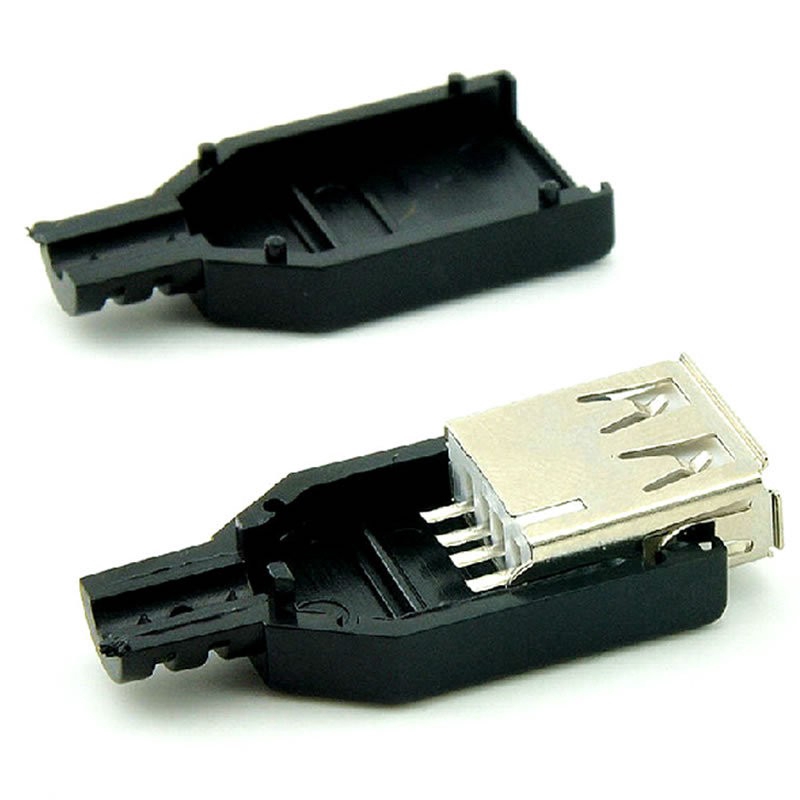 Set 10 đầu cắm USB 2.0 Type A 4 Pin có ốp bọc màu đen bằng nhựa