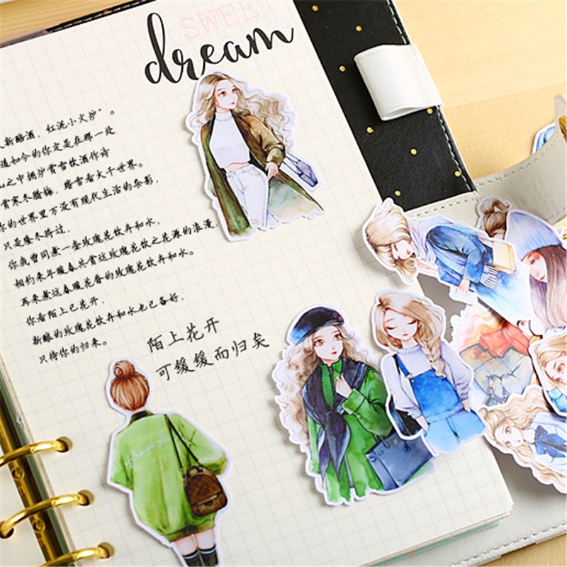 ❀ Fashion Ladies Q-2 Diary Giấy và decal dán tường ❀ 15Pcs/set Beauty Lady Album Scrapbooks DIY Decor Stickers ML07491