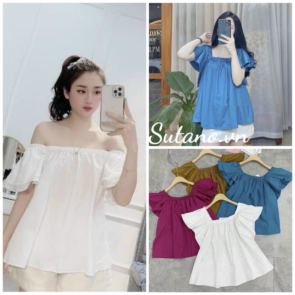 Áo kiểu nữ bánh bèo cánh tiên áo trễ vai bo chun form rộng xinh xắn tiểu thư PANOSI - Mã A398