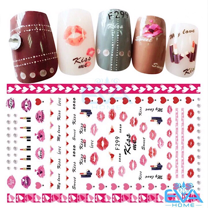 Miếng Dán Móng Tay 3D Nail Sticker Tráng Trí Hình Đôi Môi Quyến Rũ F299