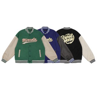 Áo khoác bomber varsity jacket kaki phối da siêu phẩm