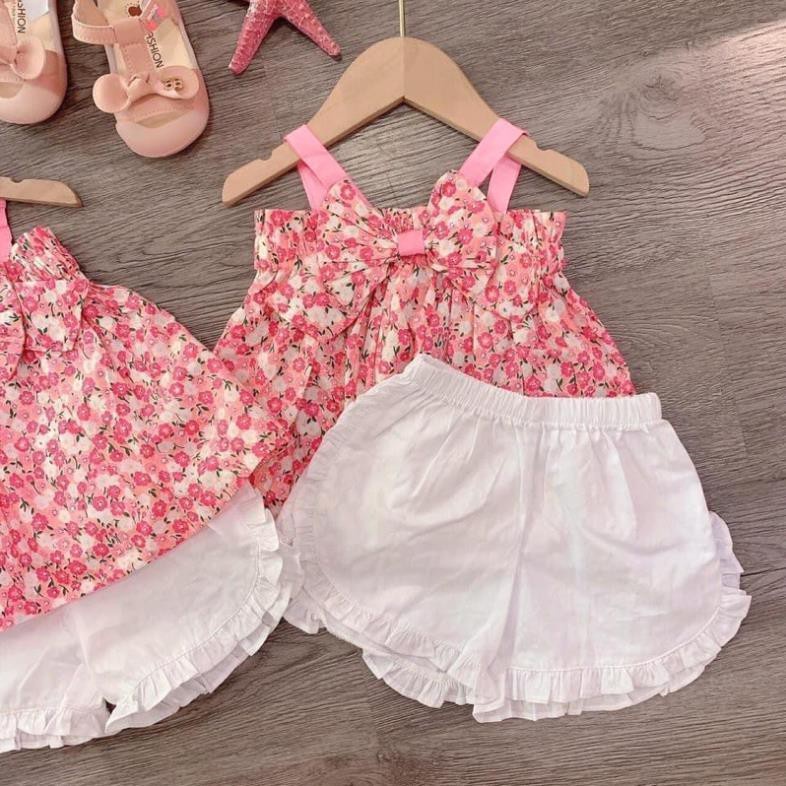 Đồ bộ bé gái quần áo họa tiết hoa hồng nhí AM686 - đồ bộ cho bé gái 2 dây xinh xắn