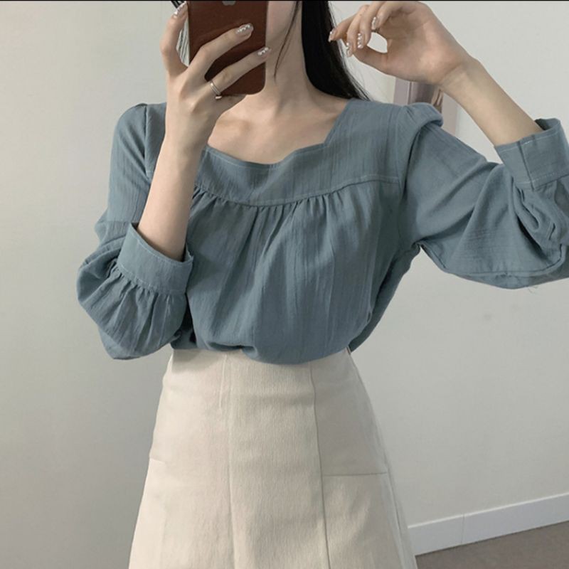 Set áo babydoll cổ vuông chân váy dáng A hàn quốc