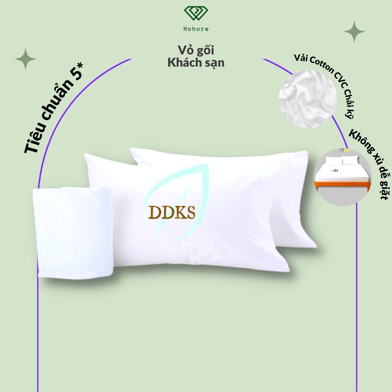 Vỏ gối khách sạn vải cotton cvc T300, vỏ gối trắng trơn, trắng sọc 3F vải cotton cvc cao cấp tiêu chuẩn 5 sao