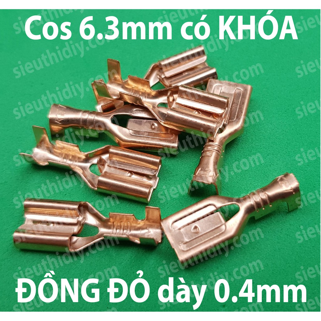 Cos cắm 6.3mm, cos 2 tầng, cos kèm vỏ dày 0.4-0.5mm Đồng Vàng/Đồng Đỏ
