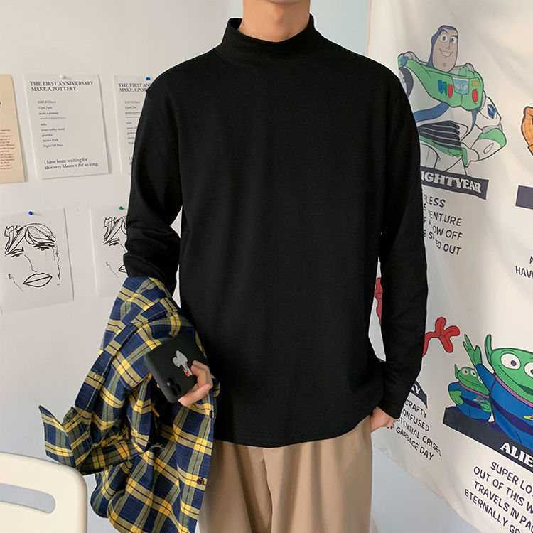 Áo Thun Dài Tay Cổ Cao Vải Nhung Plus Size M-3XL phong cách hongkong thời trang chuyên dùng cho nam 